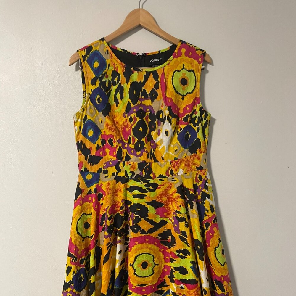 Ashro Colorful Bright Sleeveless Fit and Flare Dress Yellow Green Blue Pink‎ 12